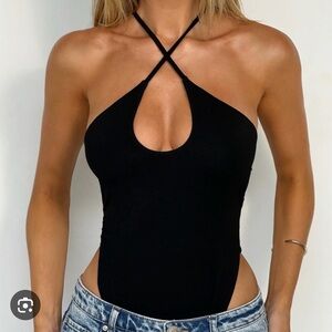 Tiger Mist Black Halter Bodysuit